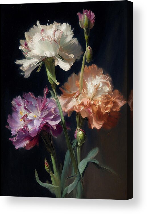 Carnations Acrylic Print featuring the painting Carnations I by Naxart Studio