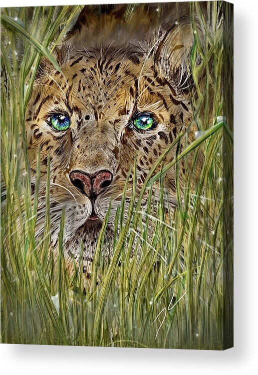 Grass Acrylic Print featuring the digital art Cat in the grass by Darren Cannell