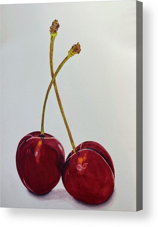Cherry Acrylic Print featuring the painting Cherry Hug by Sharon Gerber