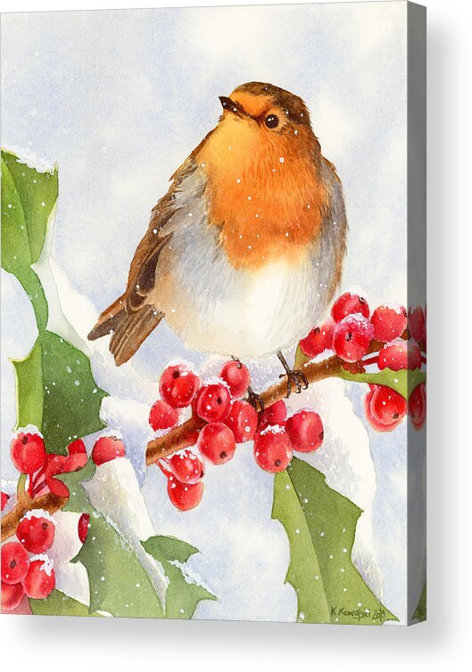 Christmas Acrylic Print featuring the painting Christmas Robin by Espero Art