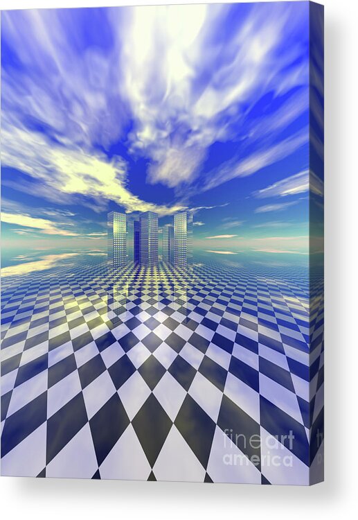 Digital Art Acrylic Print featuring the digital art City in the Clouds by Phil Perkins