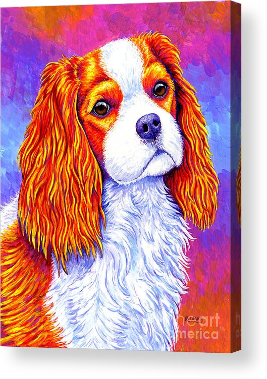 Cavalier King Charles Spaniel Acrylic Print featuring the painting Colorful Cavalier King Charles Spaniel Dog by Rebecca Wang