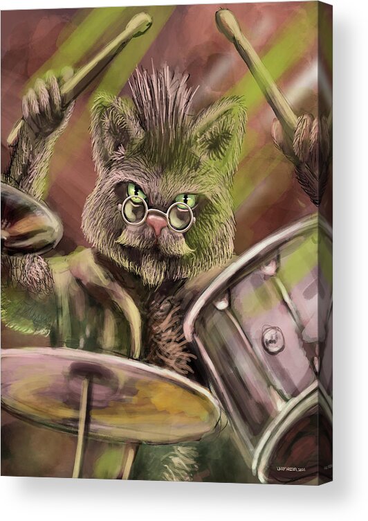 Cat Acrylic Print featuring the digital art Cool Cat Drummer by Larry Whitler