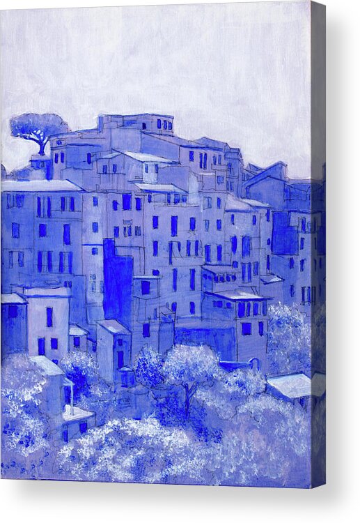 Apartments In Italy Acrylic Print featuring the drawing Corniglia della Cinque Terre by David Zimmerman