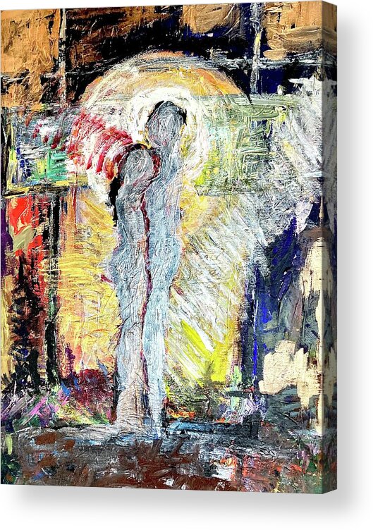 Two Figures On Abstract Landscape Acrylic Print featuring the painting Couple by David Euler