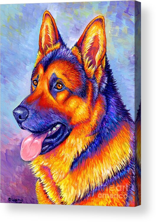 German Shepherd Acrylic Print featuring the painting Courageous Partner - Colorful German Shepherd Dog by Rebecca Wang