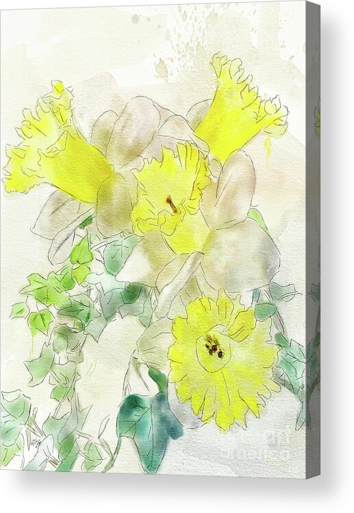 Flowers Acrylic Print featuring the digital art Daffodils And Ivy by Lois Bryan