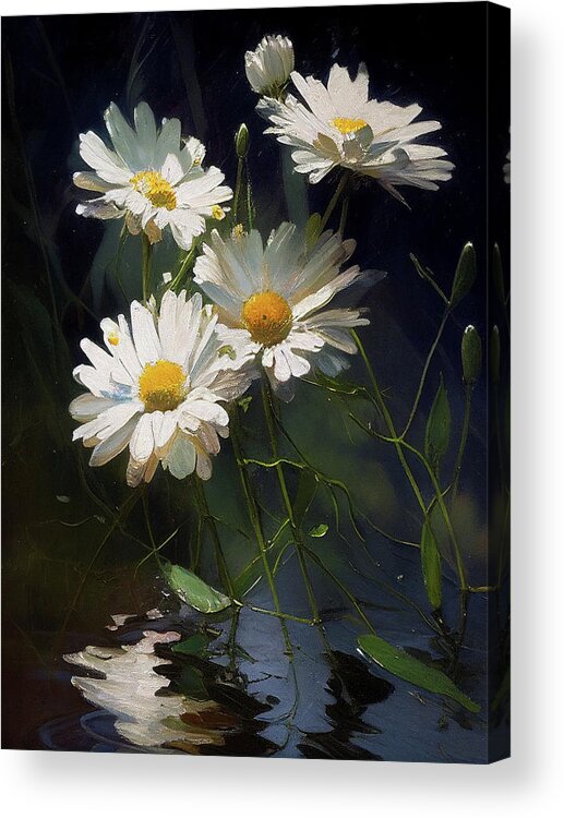 Daisies Acrylic Print featuring the painting Daisies II by Naxart Studio