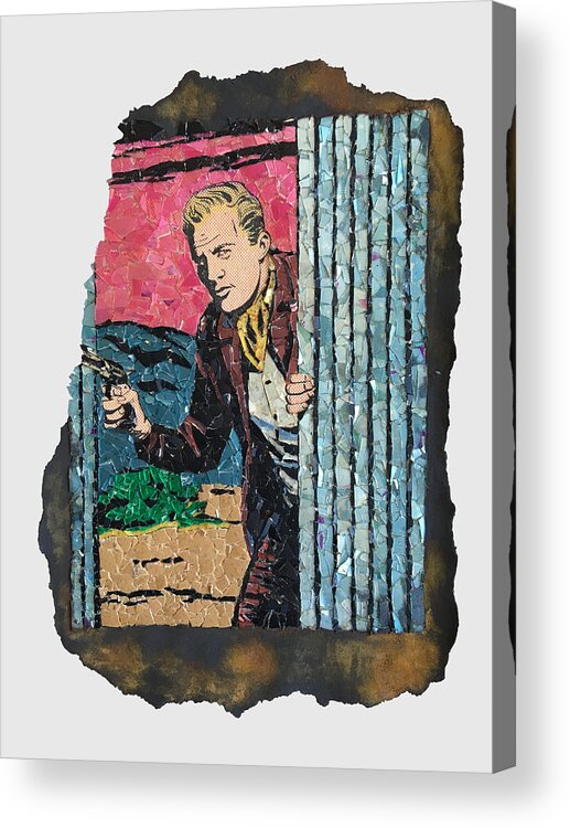 Glass Acrylic Print featuring the mixed media David Enters Cautiously by Matthew Lazure