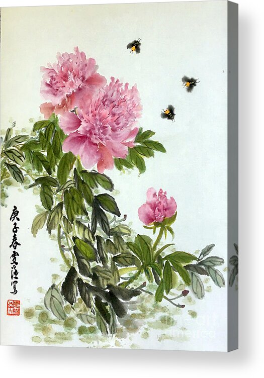 Flower Acrylic Print featuring the painting Depend On Each Other by Carmen Lam