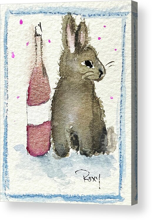 Bunny Acrylic Print featuring the painting Drunk Bunny 1 by Roxy Rich