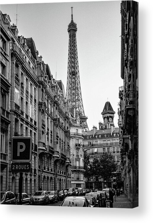 France Acrylic Print featuring the photograph Eiffel Tower in Black And White by Jim Feldman