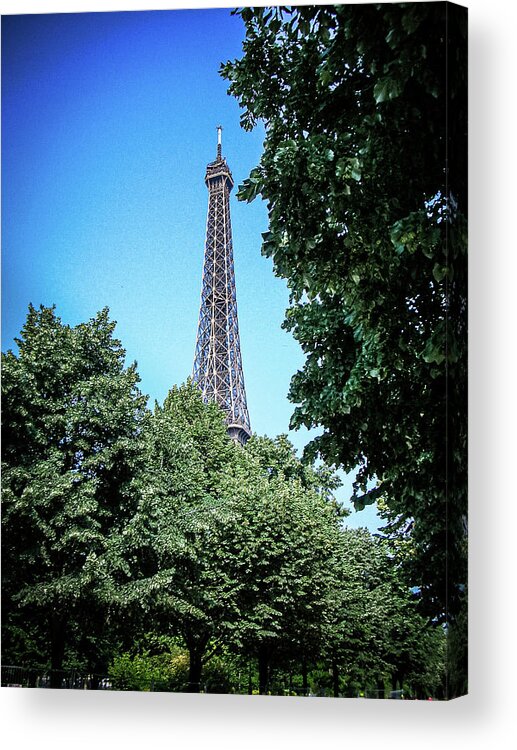 France Acrylic Print featuring the photograph Eiffel Tower through Trees by Jim Feldman