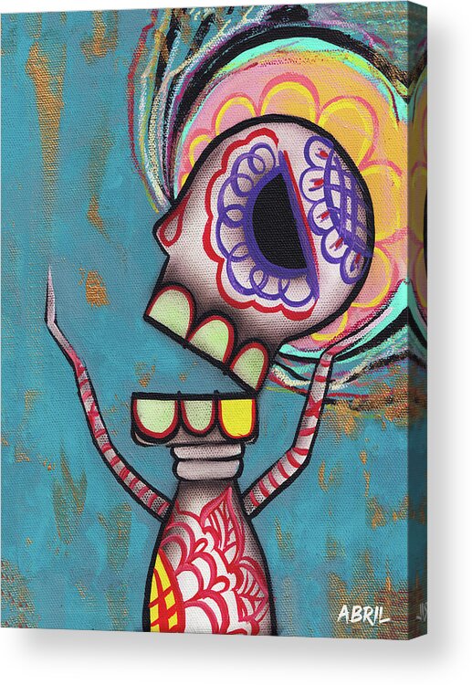 Dia De Los Muertos Acrylic Print featuring the painting Elevated Sorrow by Abril Andrade