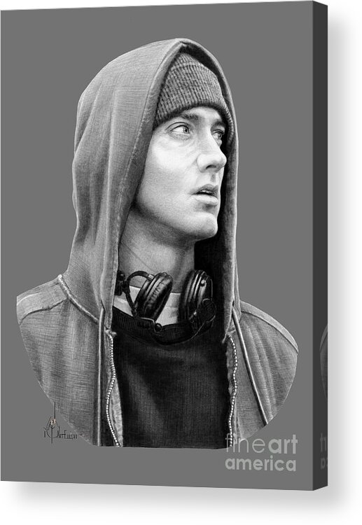 Pencil Acrylic Print featuring the drawing Eminem Marshall Mathers drawing by Murphy Art Elliott