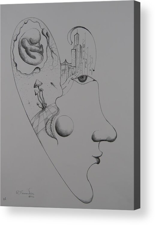 Surreal Acrylic Print featuring the drawing Evolution by Raymond Fernandez