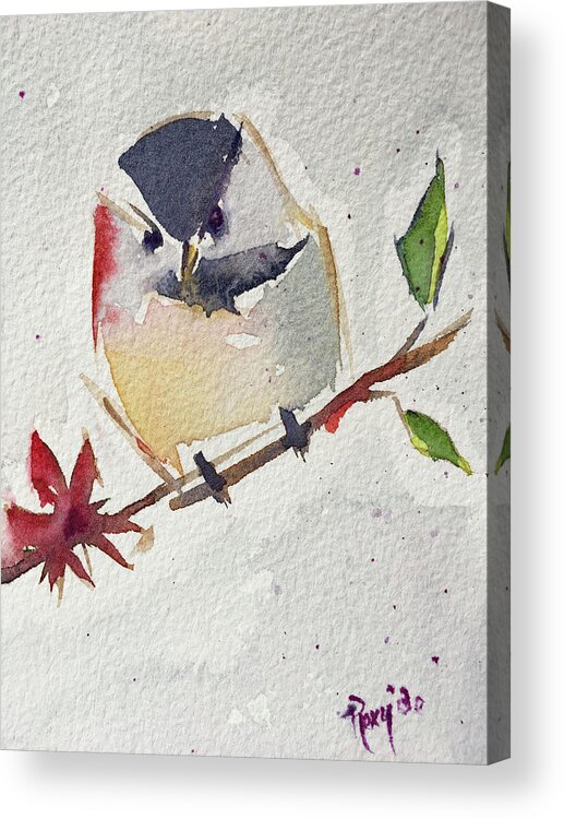 Chickadee Acrylic Print featuring the painting Fat little Chickadee by Roxy Rich