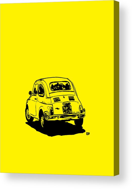 Fiat Acrylic Print featuring the drawing Fiat 500 Yellow by Giuseppe Cristiano