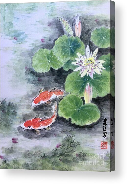 Lake Acrylic Print featuring the painting Fishes Joy by Carmen Lam