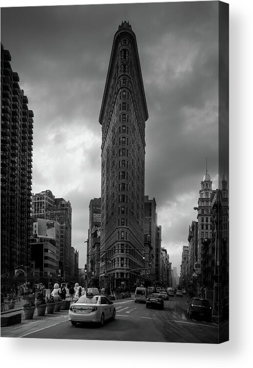 Black And White Acrylic Print featuring the photograph Flatiron Building, New York by Serge Ramelli