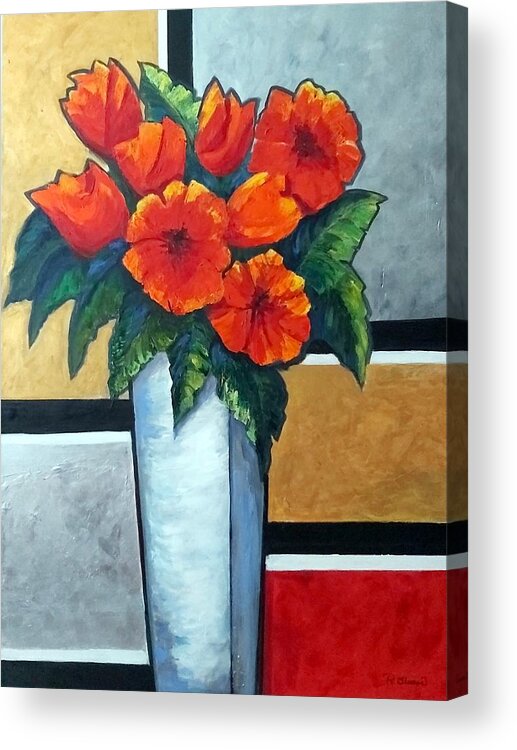 Floral Acrylic Print featuring the painting Flower Power by Rosie Sherman