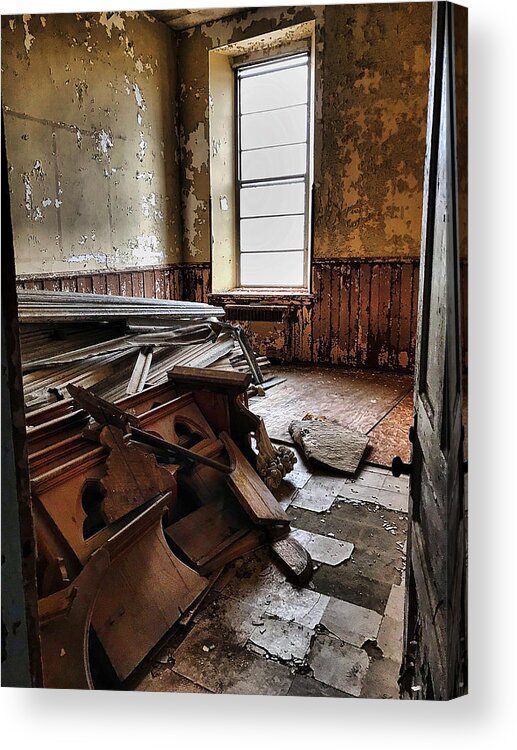  Acrylic Print featuring the photograph Forgotten pews by Stephen Dorton