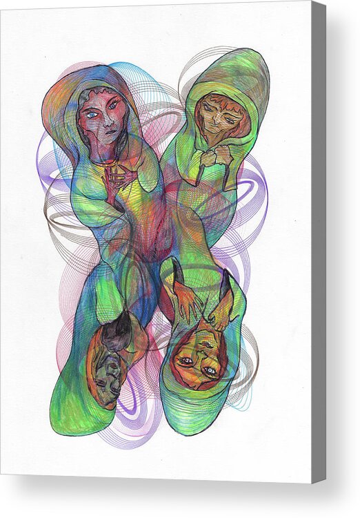 Ladies Acrylic Print featuring the mixed media Four Ladies by Teresamarie Yawn