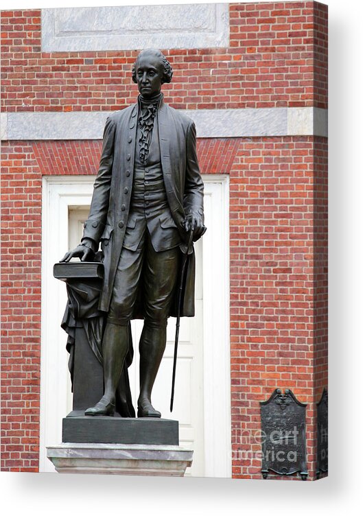 George Washington Acrylic Print featuring the photograph George Washington Statue at Independence Hall 8099 by Jack Schultz