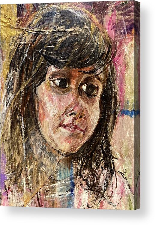 Portrait Of A Young Girl On Colorful Background. Part Of A Family Portraits Series. Acrylic Print featuring the painting Girl by David Euler