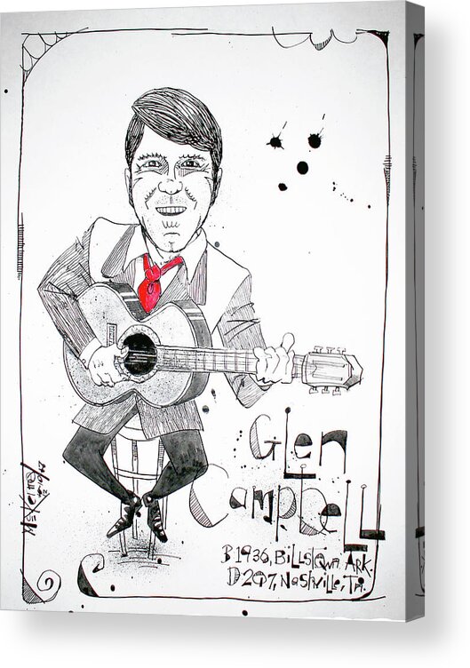  Acrylic Print featuring the drawing Glen Campbell by Phil Mckenney