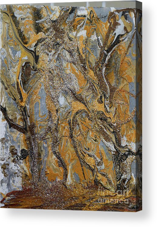 Golden Acrylic Print featuring the painting Golden Forest by Tessa Evette