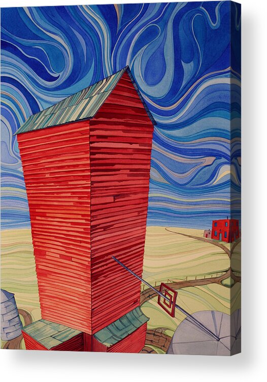 Prairie Acrylic Print featuring the painting Grain Tower by Scott Kirby