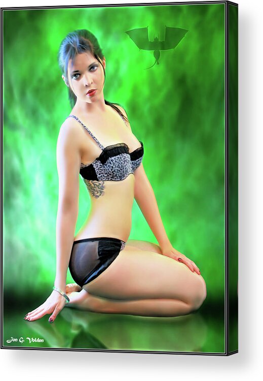 Rebel Acrylic Print featuring the photograph Green Dragon Girl by Jon Volden