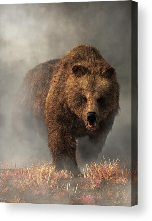 Grizzly Bear Acrylic Print featuring the digital art Grizzly Bear Emerging from the Fog by Daniel Eskridge