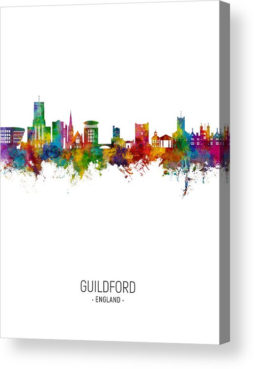 Guildford Acrylic Print featuring the digital art Guildford England Skyline #51 by Michael Tompsett