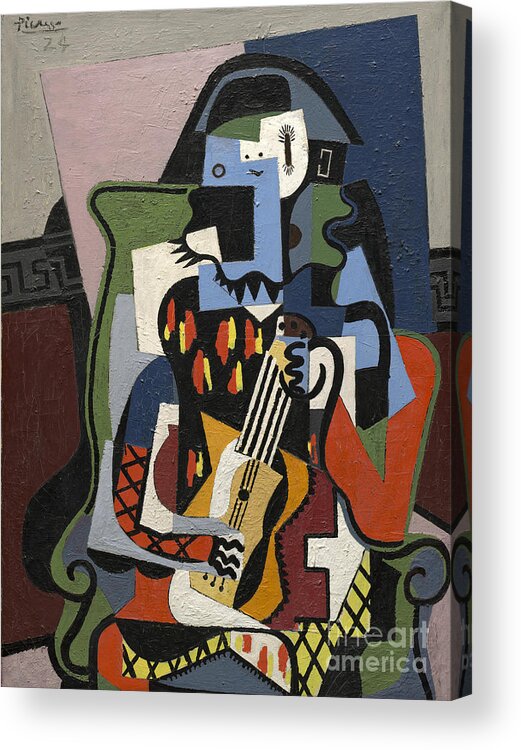 Harlequin Musician Acrylic Print featuring the painting Harlequin Musician by Pablo Picasso