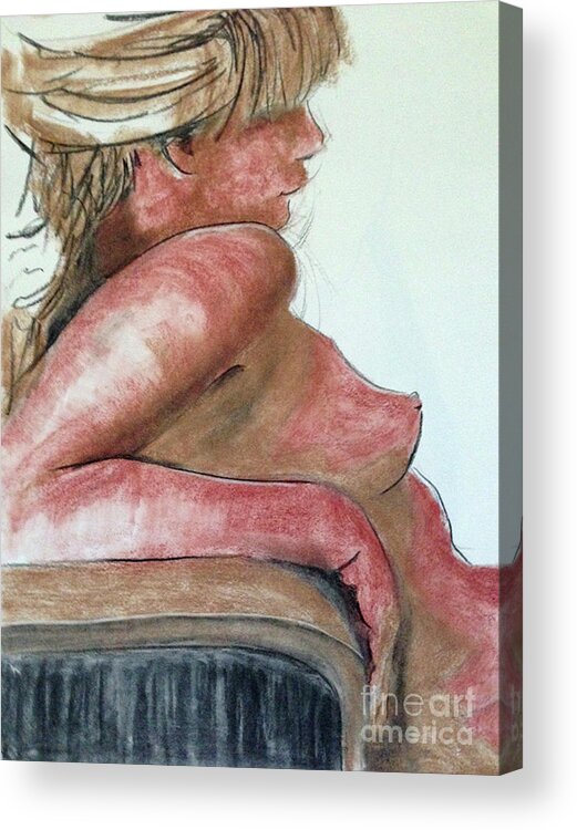 Life Drawing Acrylic Print featuring the drawing Her Bangs by PJ Kirk