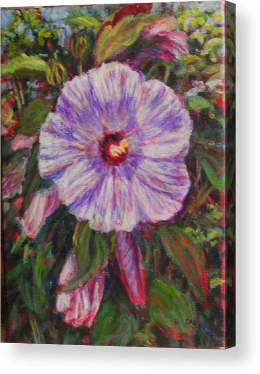 Flower Pink Flower Acrylic Print featuring the painting Hibiscus by Veronica Cassell vaz