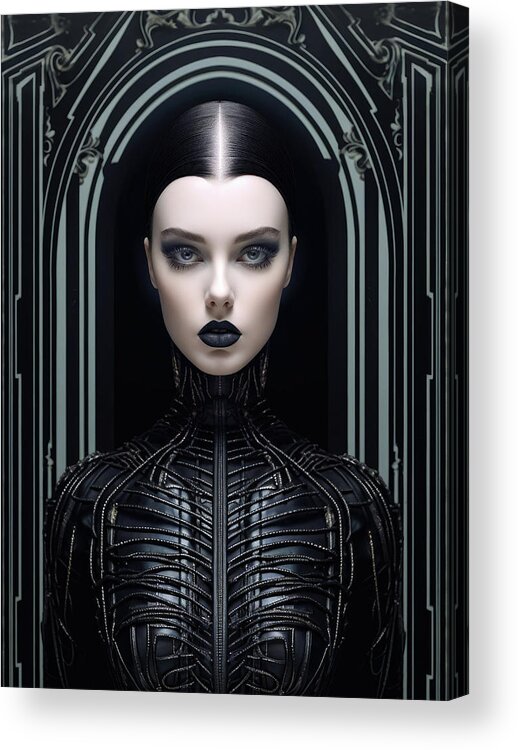 Woman Acrylic Print featuring the digital art High Fashion Model 03 Dark Goth Woman by Matthias Hauser
