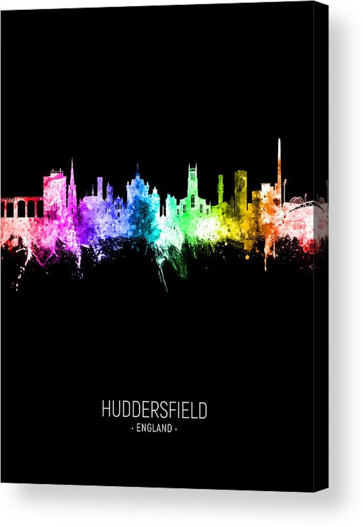 Huddersfield Acrylic Print featuring the digital art Huddersfield England Skyline #79 by Michael Tompsett