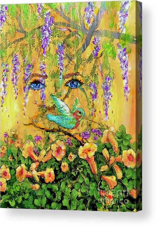 Hummingbird Acrylic Print featuring the painting I am Watching the Hummingbird by Bonnie Marie