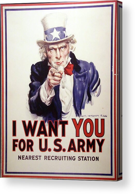 American Acrylic Print featuring the photograph I Want You for the US Army - World War I Recruiting poster by Steve Estvanik