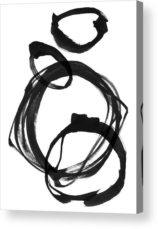 Black Acrylic Print featuring the painting Ink Rings 3 Black and White Abstract Painting by Janine Aykens