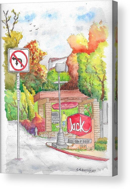 Jack In The Box Acrylic Print featuring the painting Jack in the Box in Laguna Beach, California by Carlos G Groppa