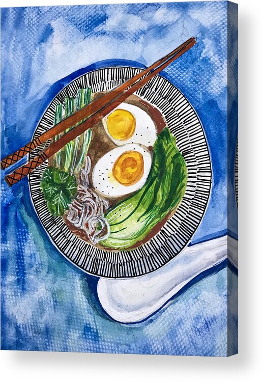 Udon Acrylic Print featuring the painting Japanese Udon Noodle Bowl by Blenda Studio