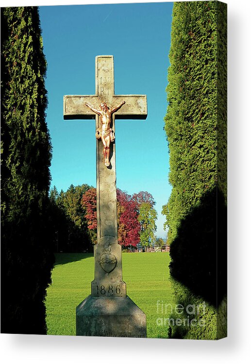 Jesus Acrylic Print featuring the photograph Jesus On Cross Kapelle Ave Maria Switzerland by Claudia Zahnd-Prezioso