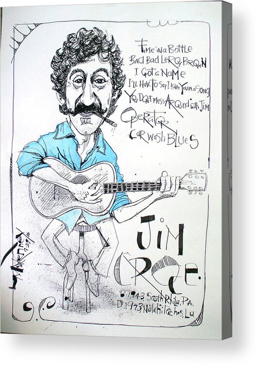  Acrylic Print featuring the drawing Jim Croce by Phil Mckenney