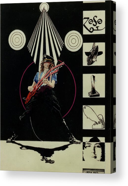 Colored Pencil Acrylic Print featuring the drawing Jimmy Page Live by Sean Connolly
