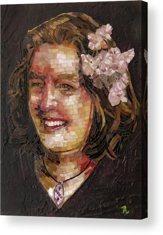 Mosaic Acrylic Print featuring the glass art Judith, mosaic portrait by Adriana Zoon