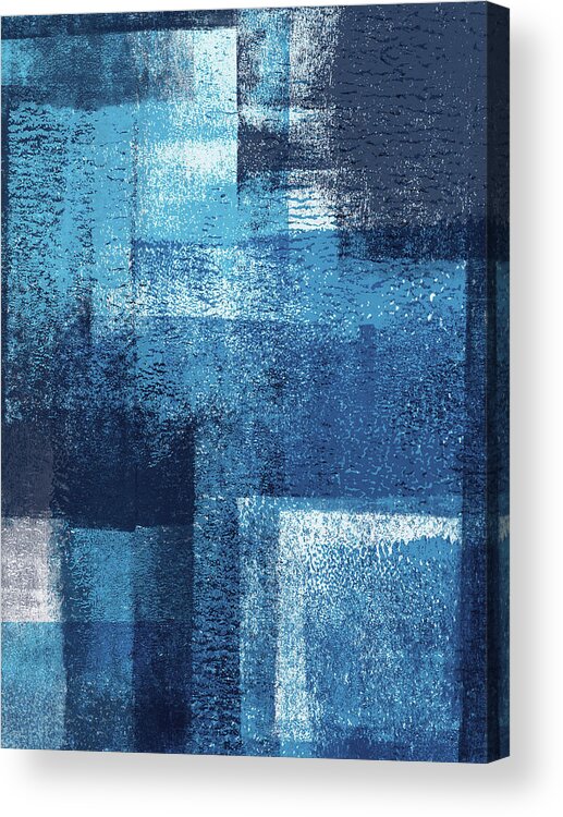 Abstract Acrylic Print featuring the painting Surfaces 17 - Cyan, White and Dark Blue by Menega Sabidussi